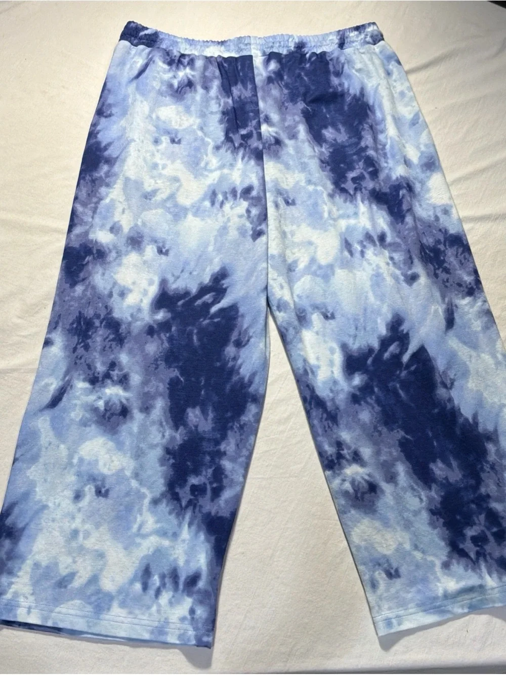 Belle by Kim Gravel Crop Pants Women’s Blue White Tie Dye Drawstring Sz M